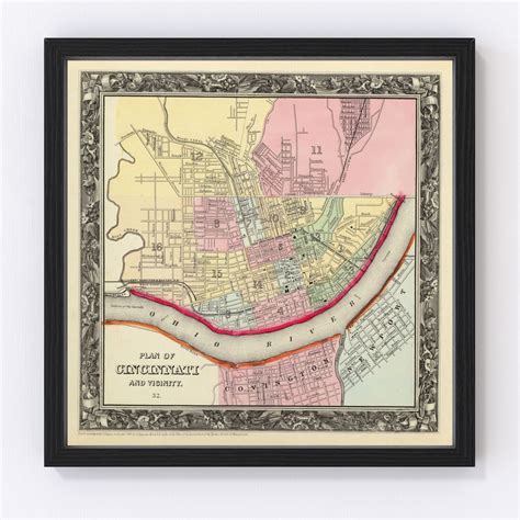 Vintage Map Of Cincinnati Ohio 1860 By Teds Vintage Art