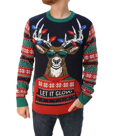 ugly christmas sweater ugly christmas sweater men s let it glow reindeer led light up