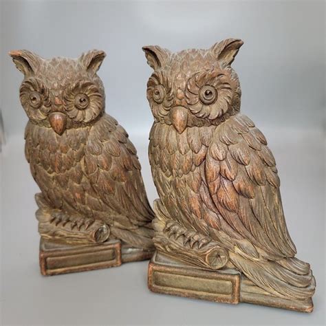 Syroco Accents Vintage 96s Mcm Syroco Wood Composite Owl Bookends