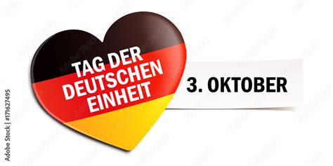 Tag Der Deutschen Einheit Herz Button Und Banner Mit Termin Stock