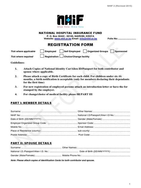 Registration Form For The National Hospital Insurance Fund Of Kenya