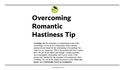 Overcoming Romantic Hastiness Tip Regina Y Favors Medium