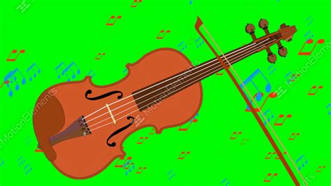 Animated Violin And Flying Music Notes On Green Screen Musical