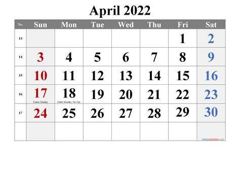 Editable April 2022 Calendar Template Notr22m16