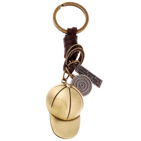 Bronze Plated Baseball Cap Style Keychain Bag Keyfobs Charm Men Punk