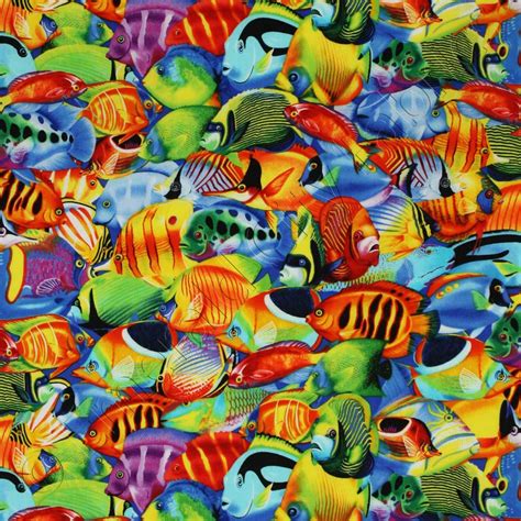 Premium selection of designer fabrics & wallpapers. Timeless Treasures Tropical Fish Multi Fabric | Emerald ...
