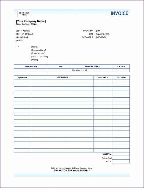 10 Microsoft Excel Invoice Template Free Download Excel Templates