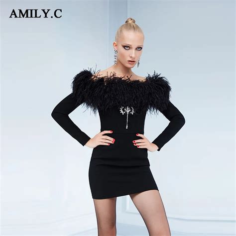 New Fashion Women S Bandages Bodycon Black Feather Dress Sexy Diamond Club Celebrity Party