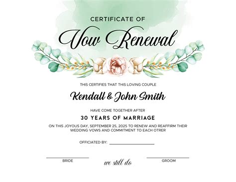 Vow Renewal Certificate Editable Printable Wedding Etsy Uk
