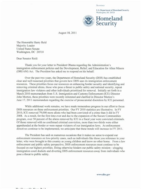 Napolitano Letter On Immigration Deportation Policy Us Immigration