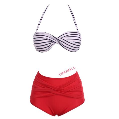 Sexy Bathing Suit Bikini 2015 Women S High Waist Swimsuit Halter Stripe Beach Wear Swimwear