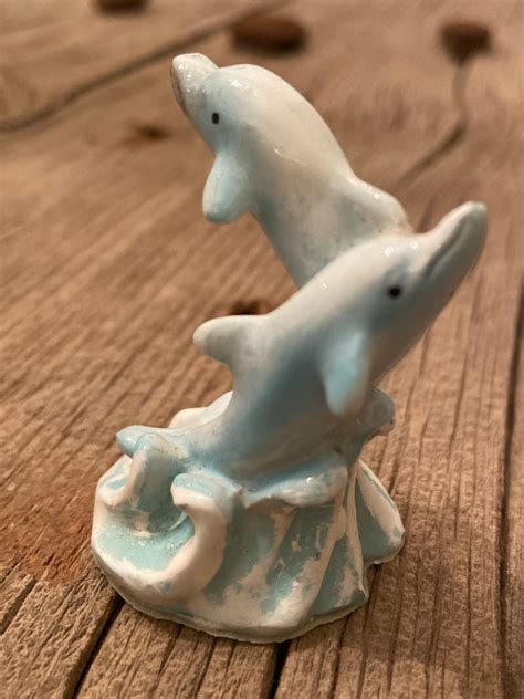 Sculpted Blue Dolphins Figurine Vintage Porcelain Dolphins Etsy
