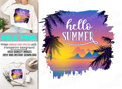 Hello Summer Png Beach Sublimation Retro Sublimation Sunset Design