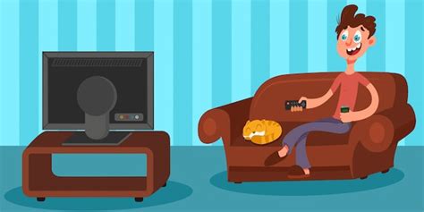 homem assistindo tv sentado no sofá na sala de estar com um controle remoto e uma cerveja nas