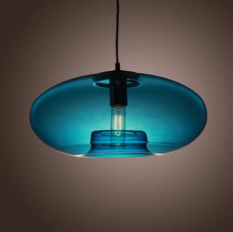 American Modern Glass Pendant Liights With Blue Round Glass Lamp Shade