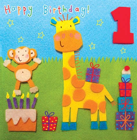 Buy Twizler 1st Birthday Card For Child With Giraffe And Monkey One