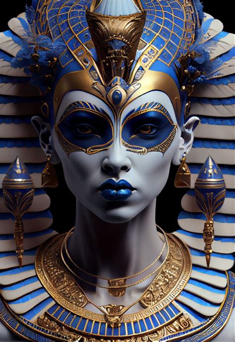 Egyptian Goddes Pharaoh Sculpture With Azulejo’s In 2023 Egypt Concept Art Egyptian Goddess