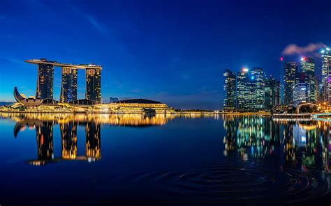 Singapore Marina Bay Sands Downtown Cityscape City Lights Night
