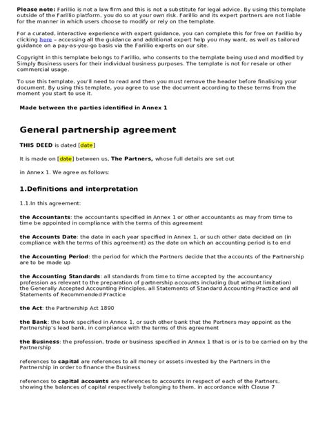 Sample Partnership Deed Agreement Doc Template Pdffiller