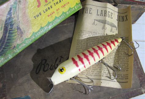 Vintage Old Fishing Lure~fred Rinehart Large Jinx Red Striped Tackle