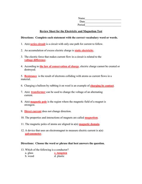 33 Charge And Electricity Worksheet Answers Support Worksheet