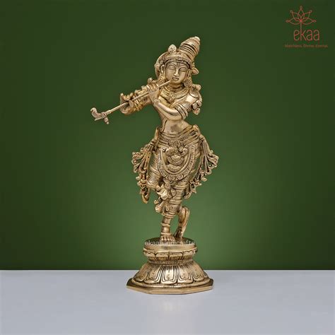 Brass Krishna Statue Playing Flute Ekaa Handicrafts