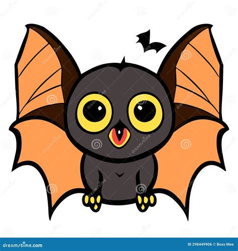 Cute Cartoon Bat On A White Background Vector Illustration In Doodle