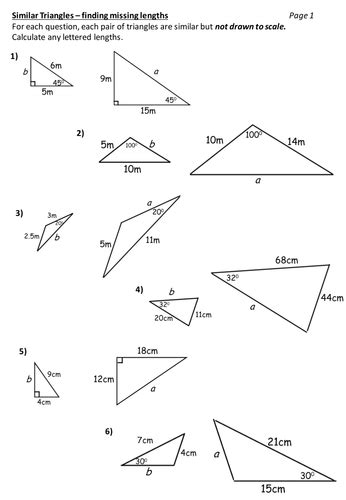 Similar Triangles Worksheet Teaching Resources