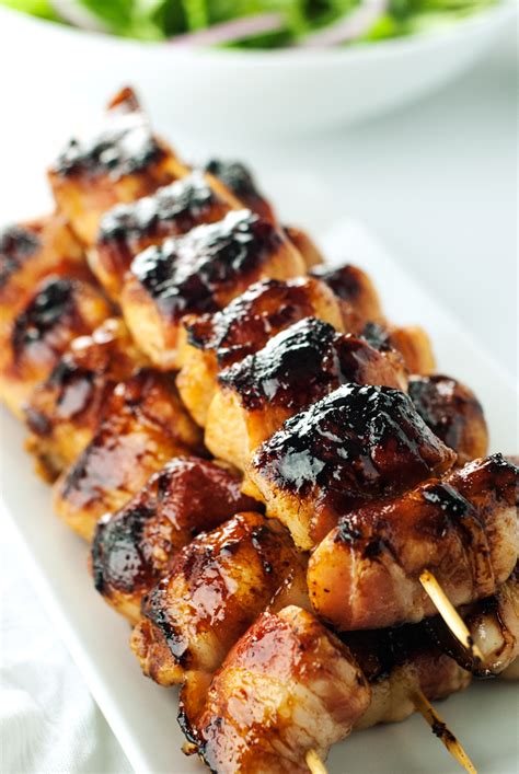 Sweet And Spicy Bacon Wrapped Chicken Skewers