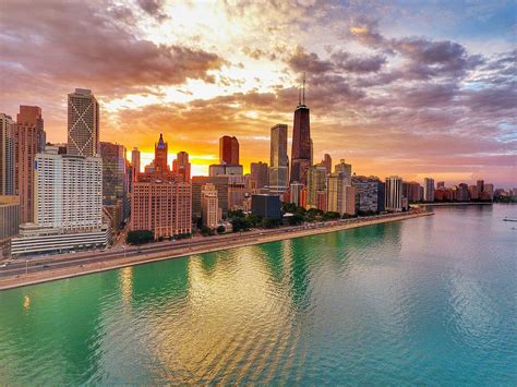 Chicago Skyline At Sunset