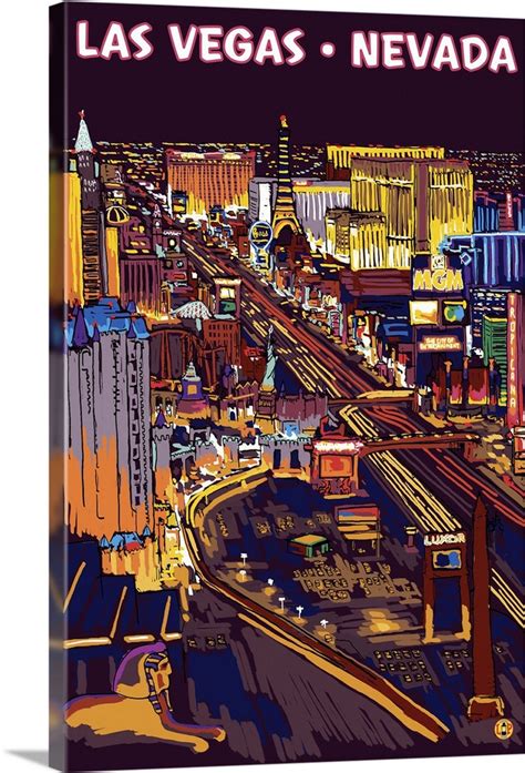 Las Vegas Strip At Night Retro Travel Poster Wall Art Canvas Prints Framed Prints Wall Peels