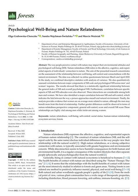 Pdf Psychological Well Being And Nature Relatedness