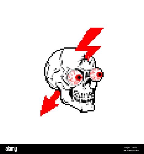 Skull And Lightning Sign Of Danger Pixel Art Security Symbol 8 Bit