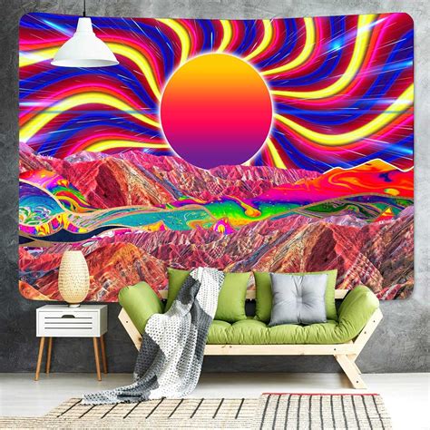 Blue Vivi Trippy Mountain Tapestry Psychedelic Sun Tapestry