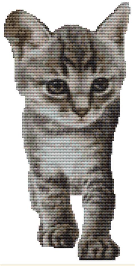 Cross Stitch Kit Grey Kitten 13 Cm X 27 Cm 14 Ct Full Kit Or Etsy