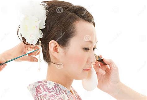 Japanese Kimono Women To Make Up Stock Photo Image Of Attractive