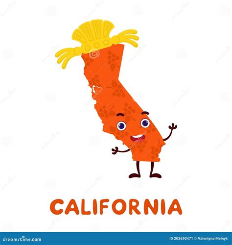 An Illustrated Map Of California With Destinations Cartoon Vector