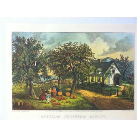 Vintage Currier And Ives Color Print American Homestead Autumn Circa