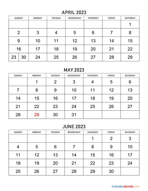 Printable Calendar April May June 2023
