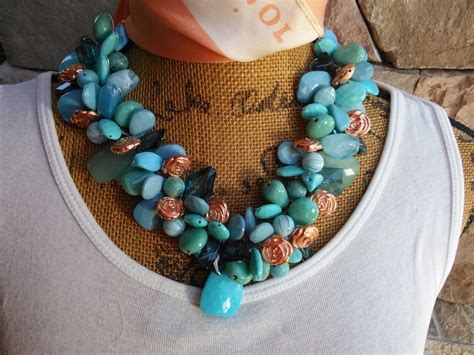 Unique Chunky Turquoise Statement Necklace Colorful Collar Mother Of