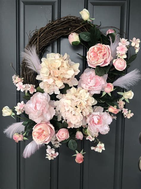 Peony Rose And Hydrangea Spring Wreathsummer Wreathpink Spring Door