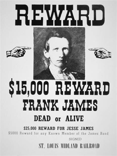 Wanted Frank James Vintage Reward Poster By The Fine Art Masters