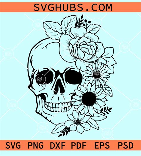 Floral Skull Svg Skull Svg Flower Skull Svg Flower Skull Clip Art