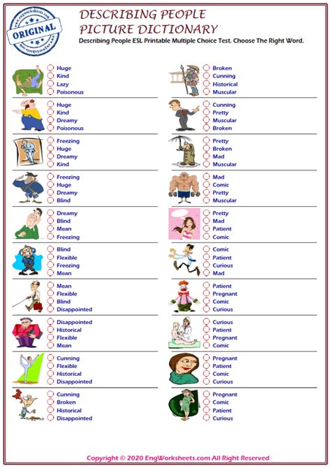 Describing People Picture Dictionary Worksheet By Cla