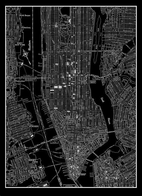 New York Manhattan Street Map Vintage Black Print Etsy New York