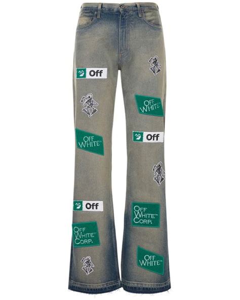 Off White Co Virgil Abloh Multi Logo Straight Cotton Denim Jeans In