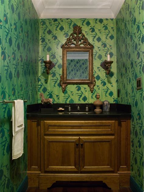 Vibrant Graphic Green Wallpaper In Traditional Powder Room Hgtv