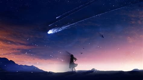Anime Night Sky Scenery Comet 4k 119 Wallpaper Pc Desktop