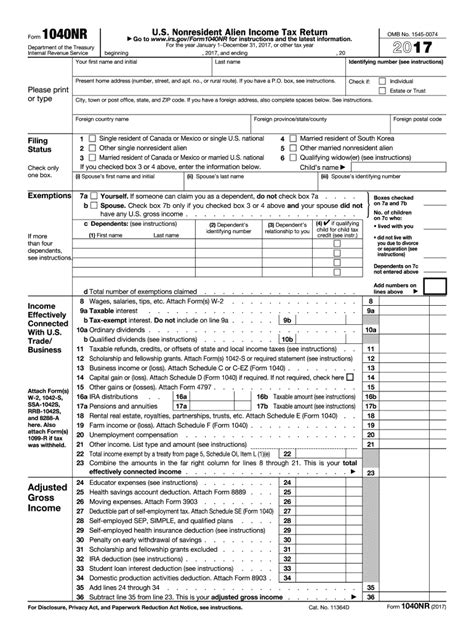 Free file fillable forms is the only irs free file option available for taxpayers whose income (agi) is greater than $72,000. 2017 Form IRS 1040-NR Fill Online, Printable, Fillable ...