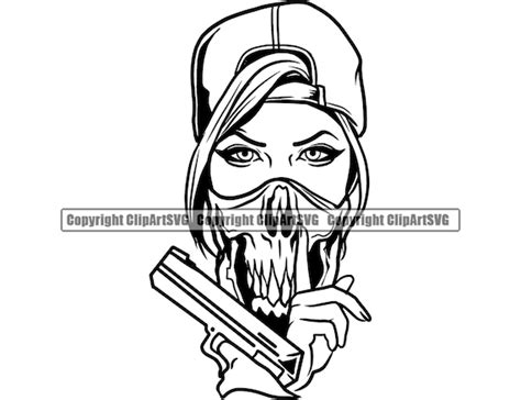 Gangster Girl Skull Bandanna Mask Gun Pistol Sexy Woman Female Etsy